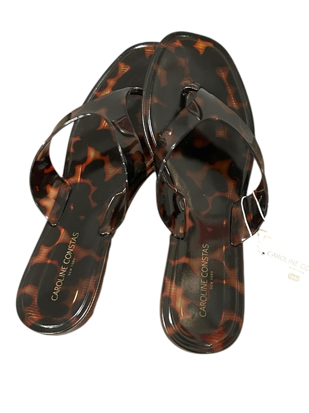 Caroline Constas New York Revolve Tortoise Jelly Flip Flops Sandals NWT